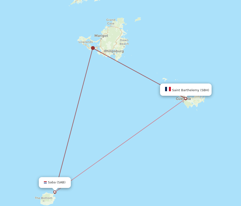 SBH-SAB flight routes
