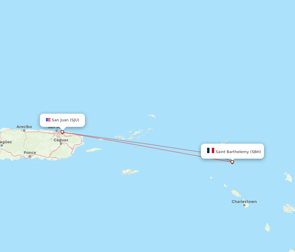 SBH to SJU flights and routes map