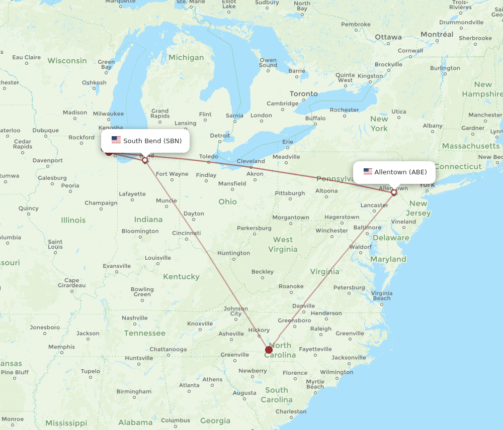 SBN-ABE flight routes