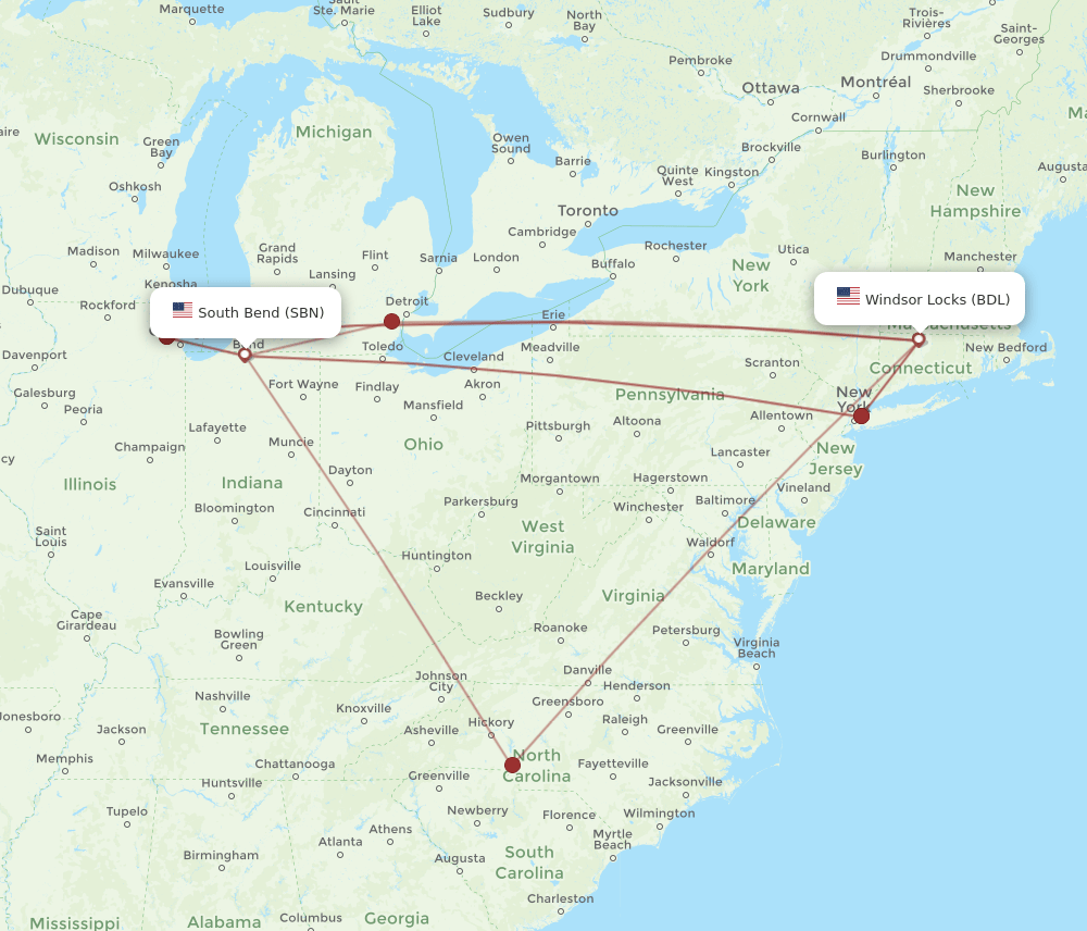 SBN-BDL flight routes