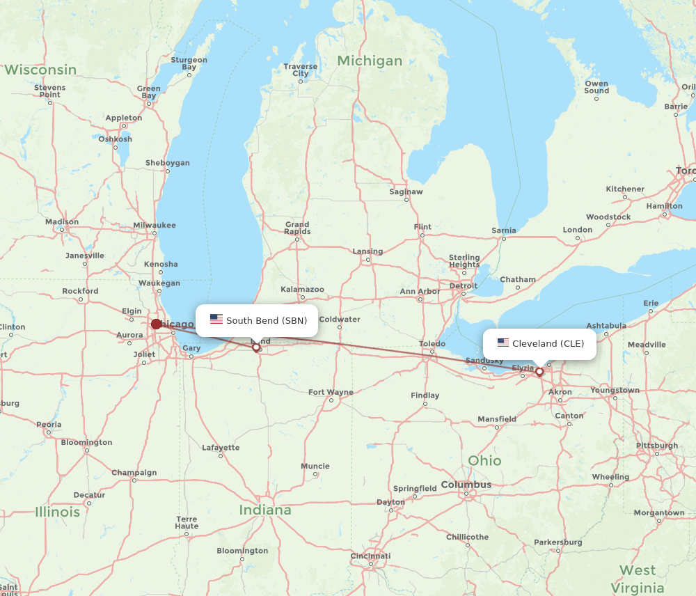 SBN-CLE flight routes