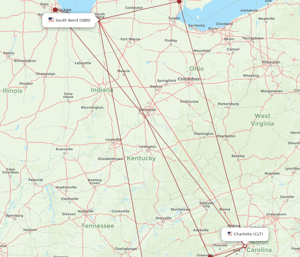 SBN-CLT flight routes