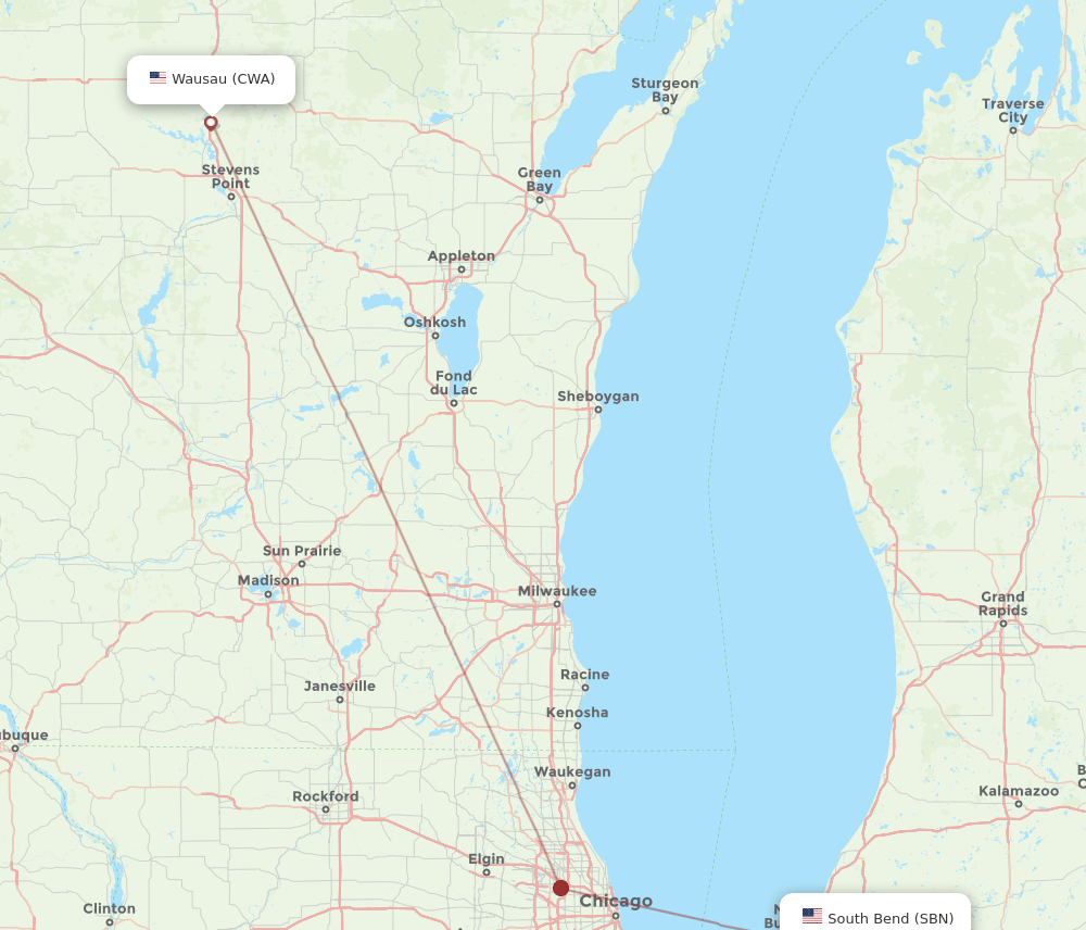 SBN-CWA flight routes