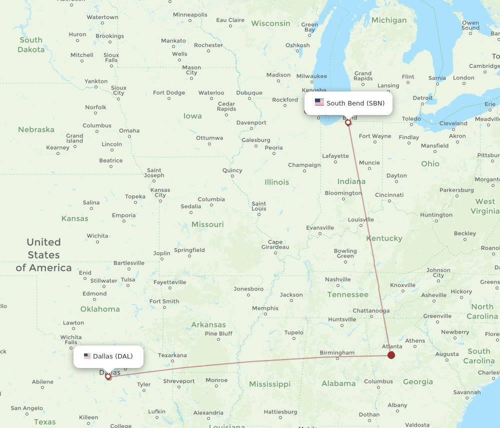 SBN-DAL flight routes