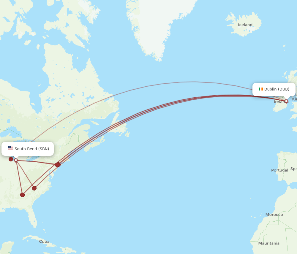 SBN-DUB flight routes