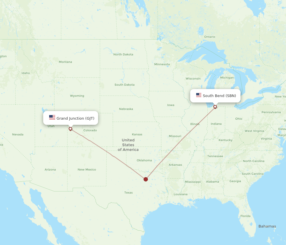 SBN to GJT flights and routes map