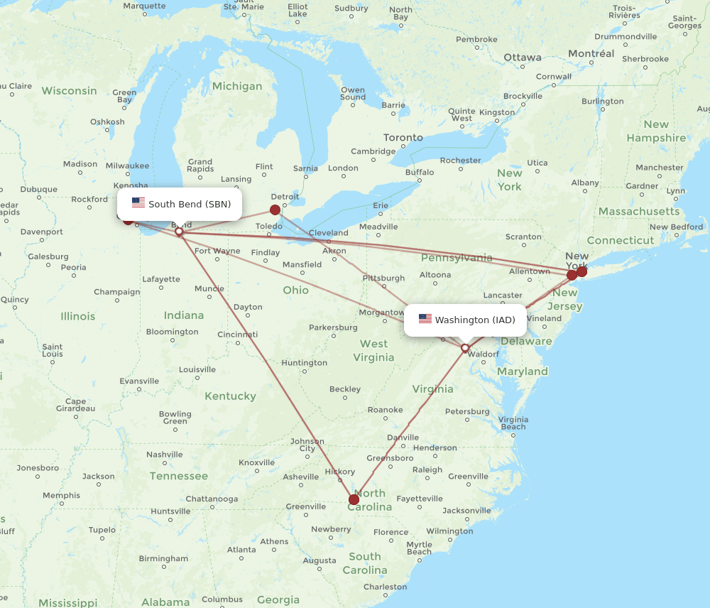 SBN-IAD flight routes