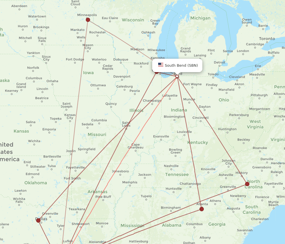 SBN to IAH flights and routes map