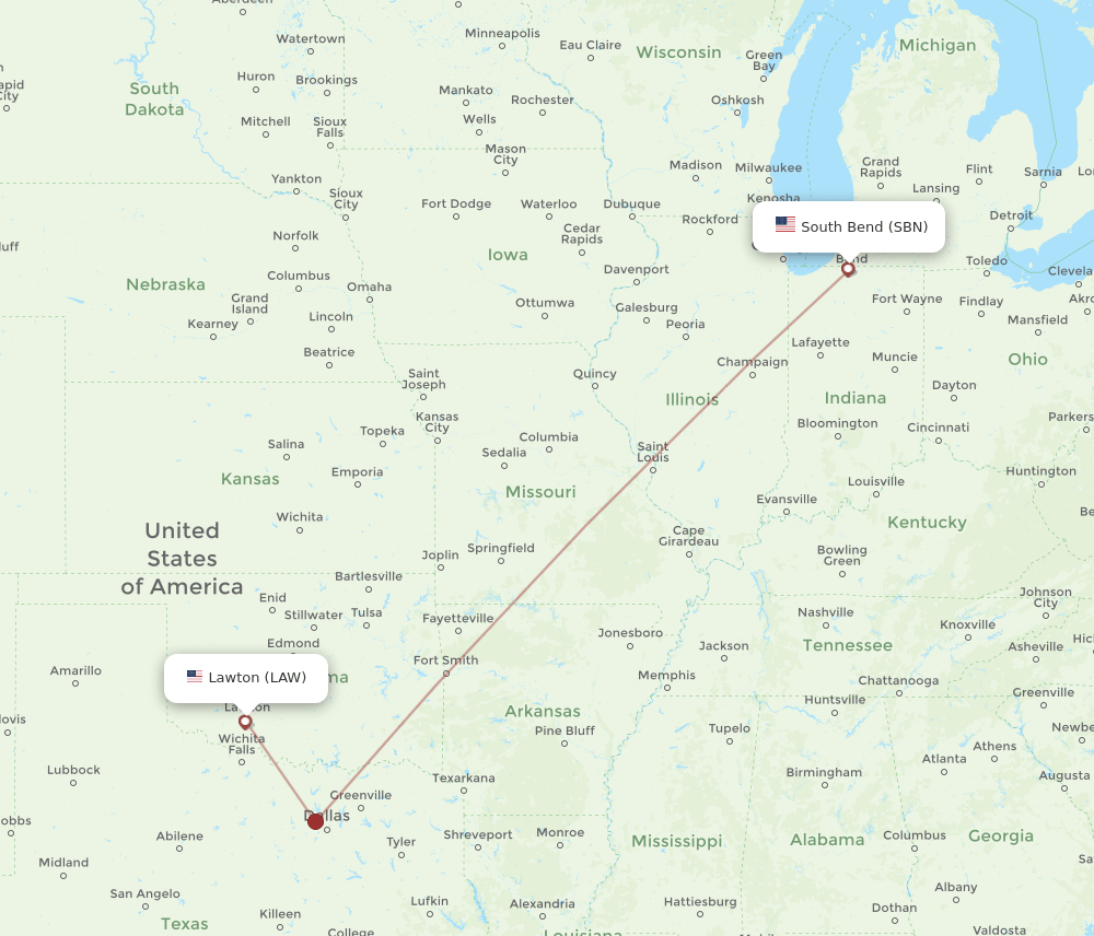 SBN to LAW flights and routes map
