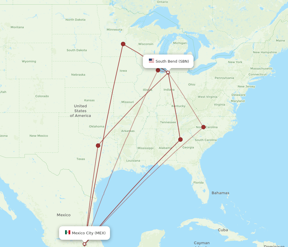 SBN-MEX flight routes