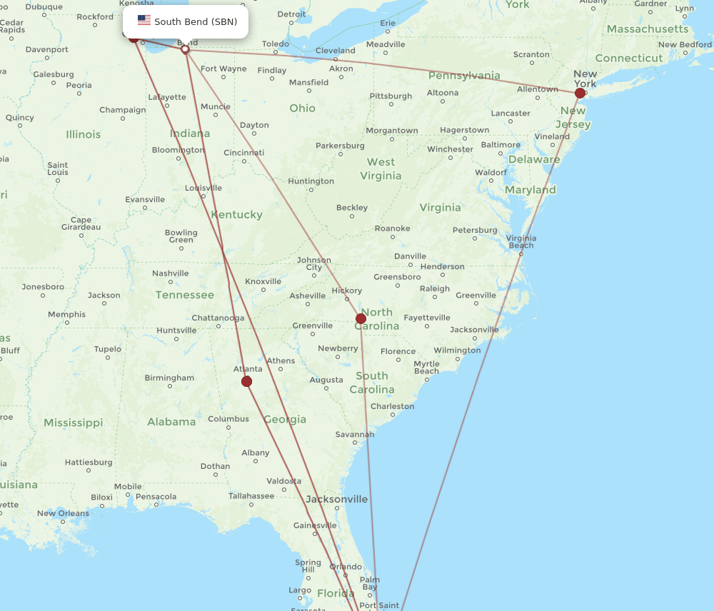 SBN-MIA flight routes