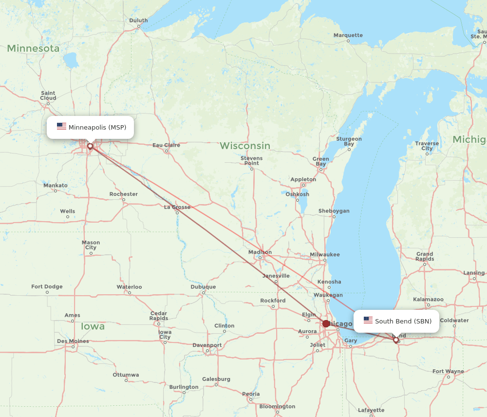 SBN to MSP flights and routes map