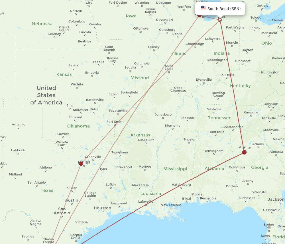 SBN-MTY flight routes