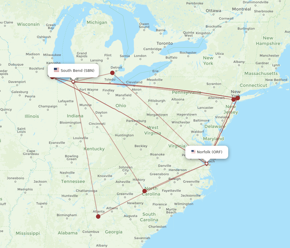 SBN-ORF flight routes