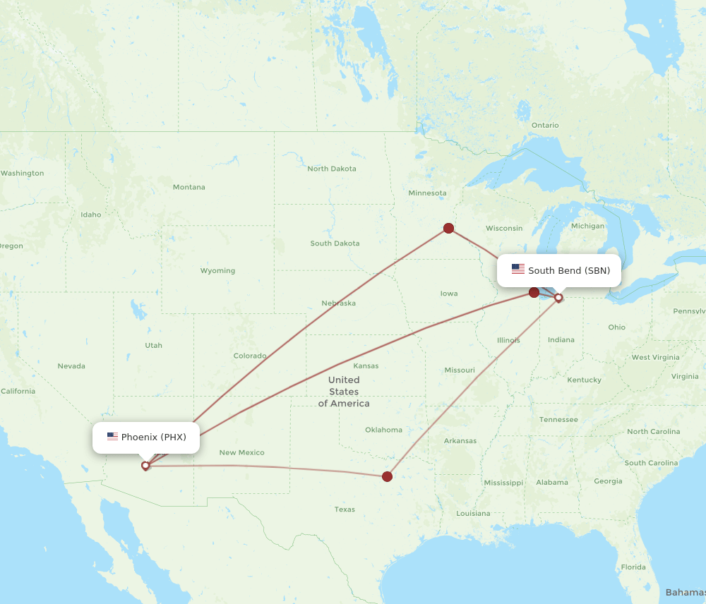 SBN-PHX flight routes