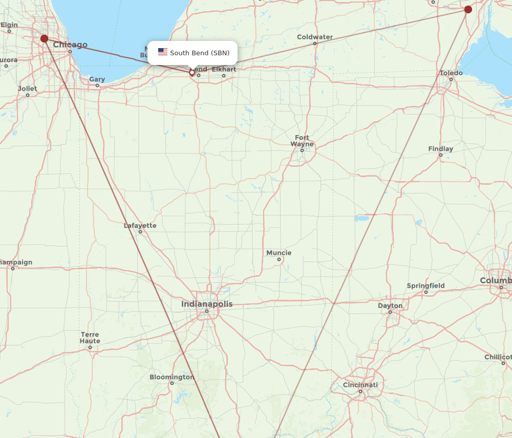 SBN-SDF flight routes