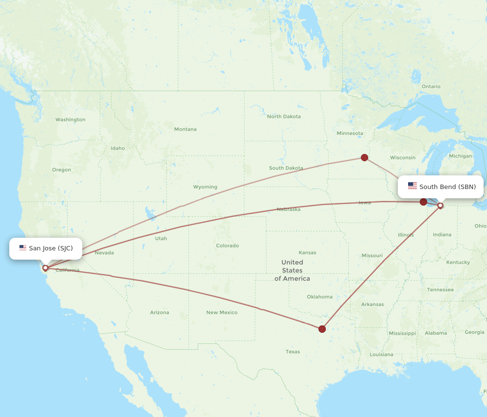 SBN-SJC flight routes