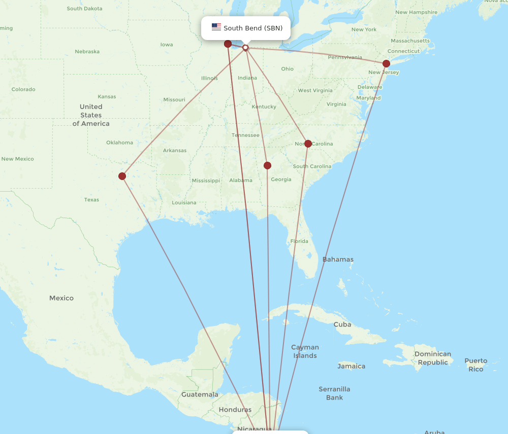 SBN-SJO flight routes
