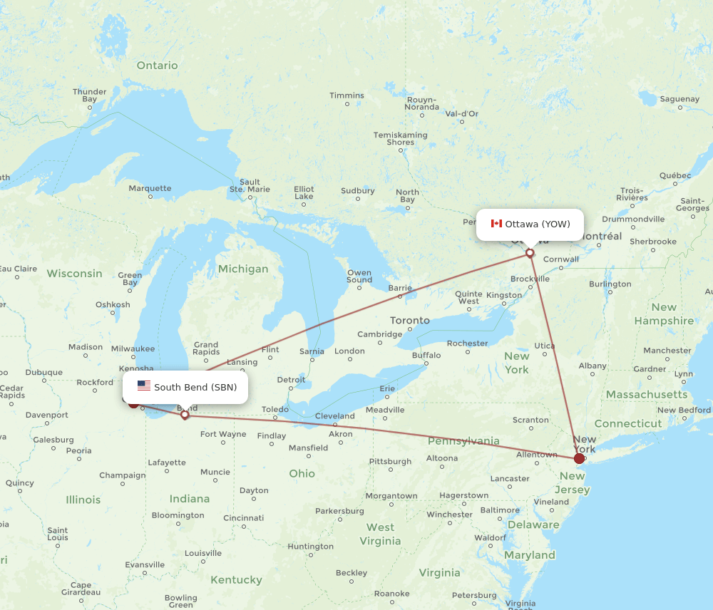 SBN-YOW flight routes