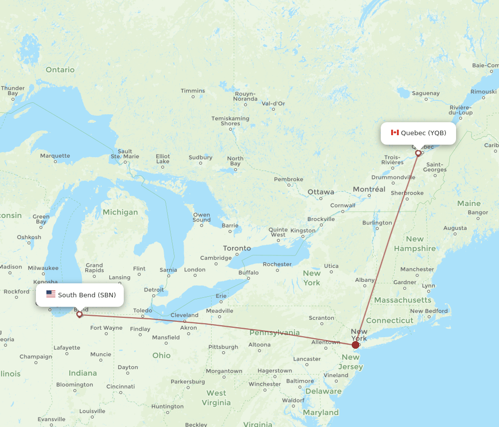 SBN-YQB flight routes