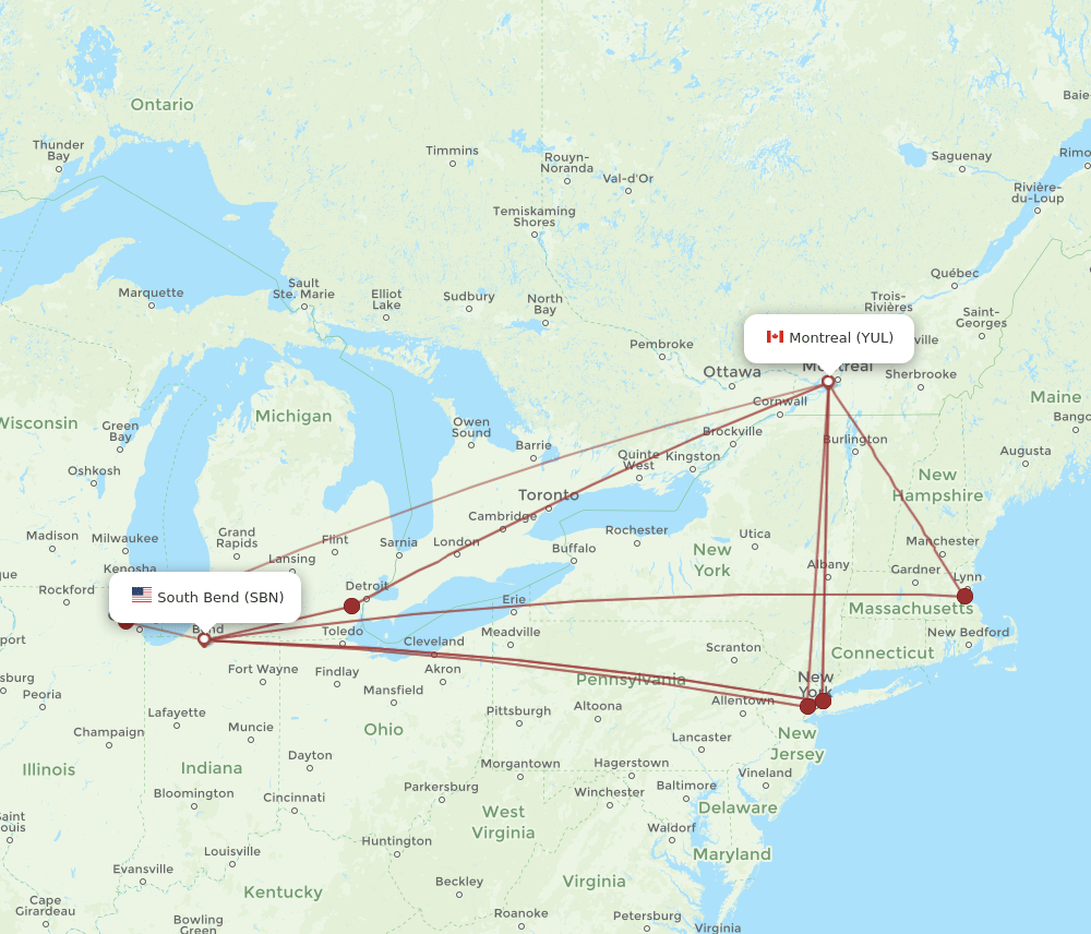 SBN-YUL flight routes