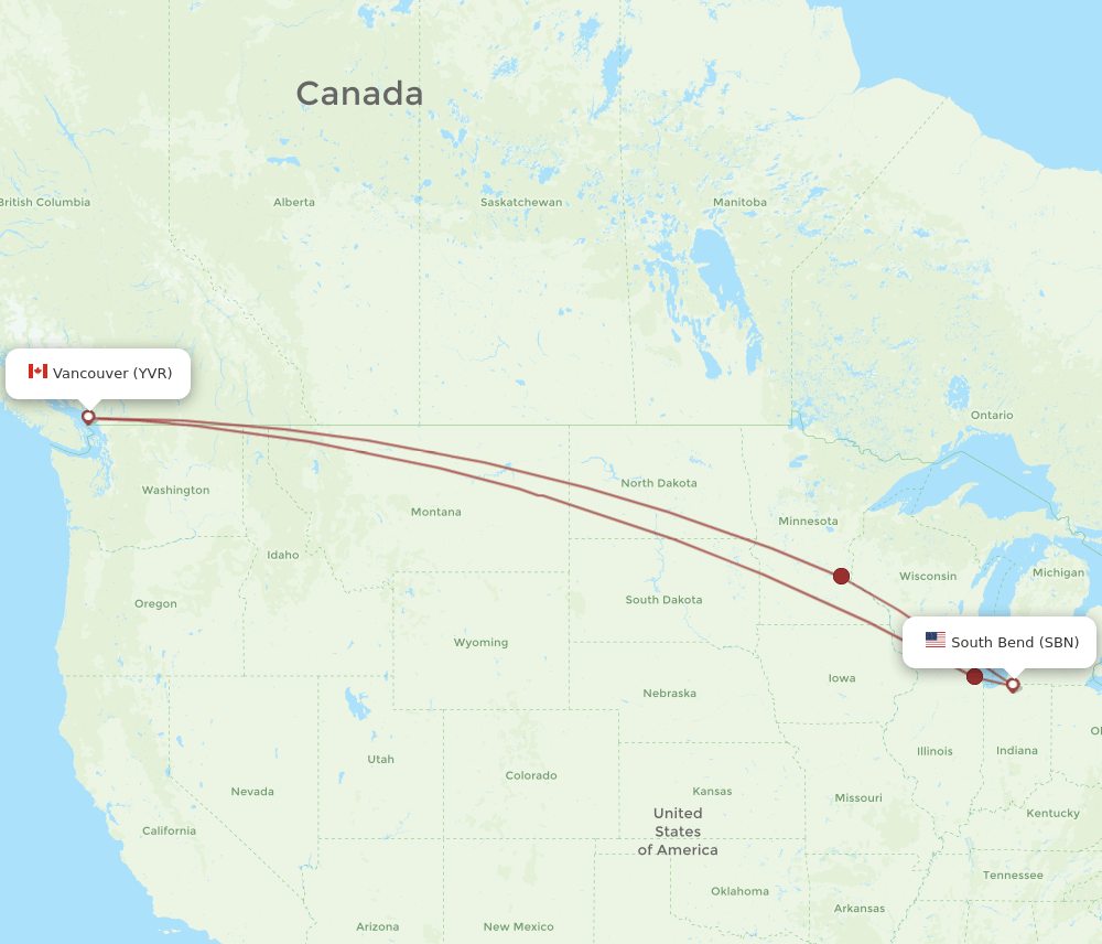 SBN-YVR flight routes