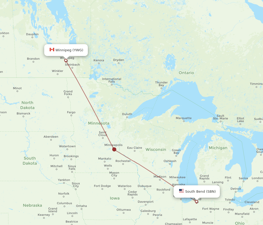 SBN-YWG flight routes