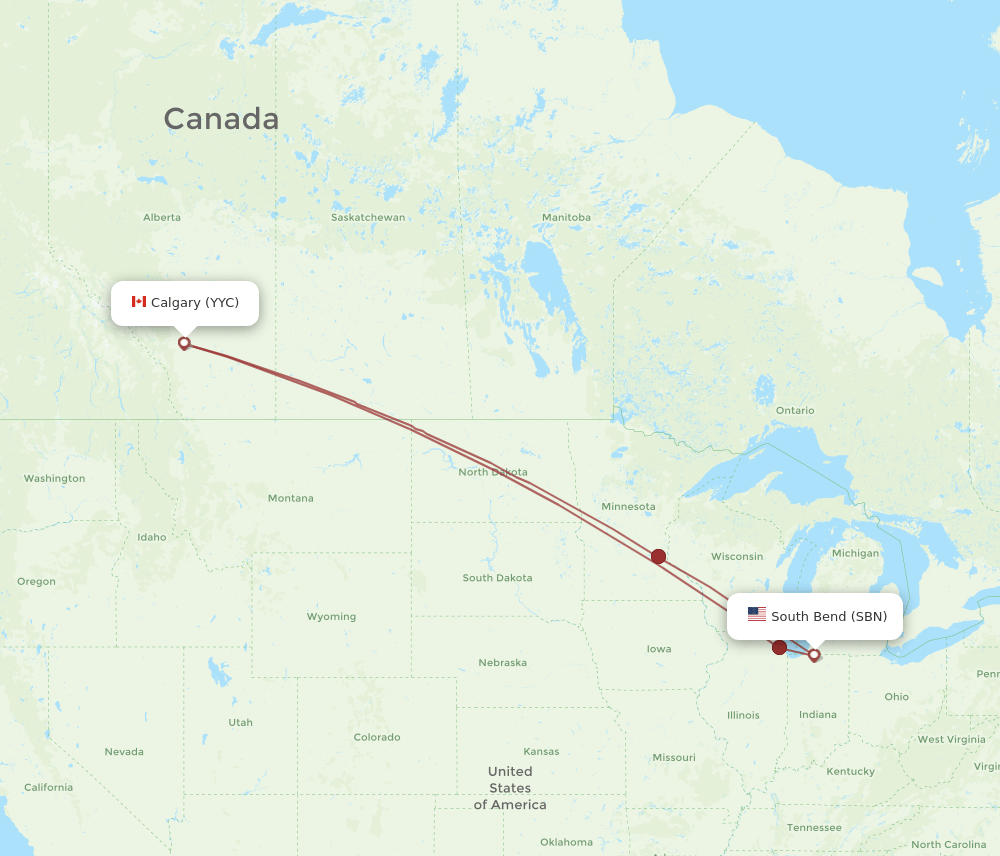 SBN-YYC flight routes