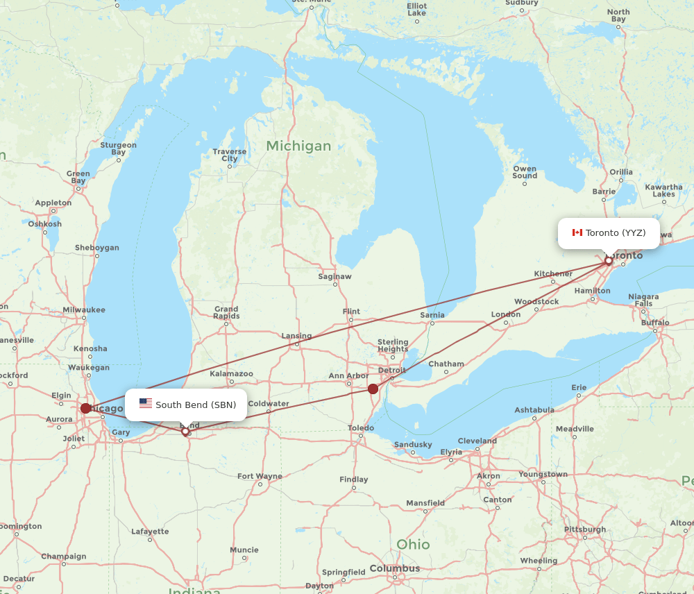 SBN-YYZ flight routes