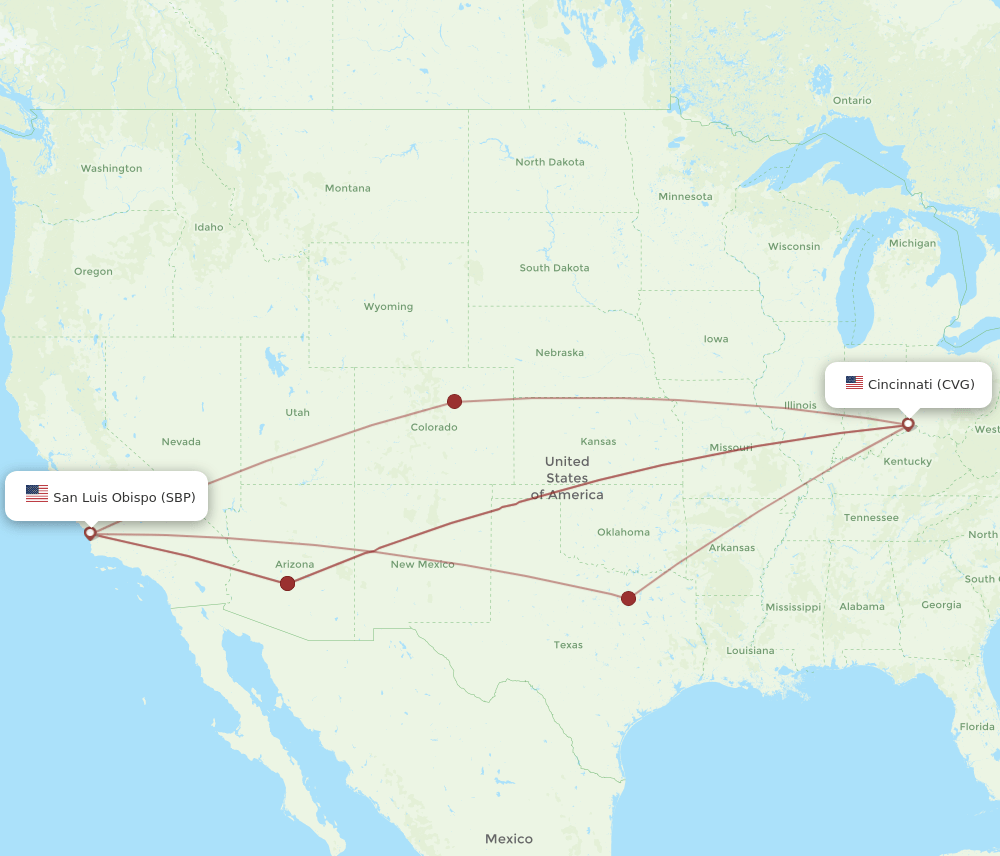 SBP-CVG flight routes