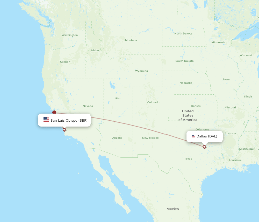 San Luis Obispo - Dallas route map and flight paths