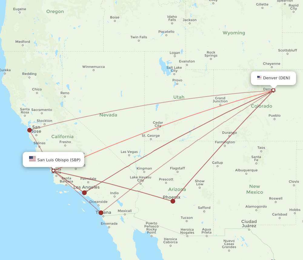 SBP-DEN flight routes