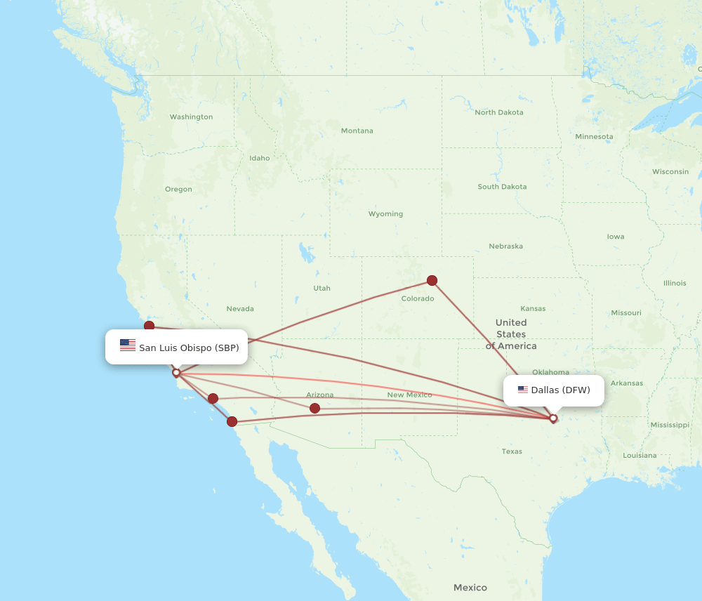 SBP-DFW flight routes