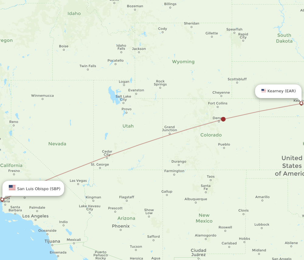 Kearney - San Luis Obispo route map and flight paths