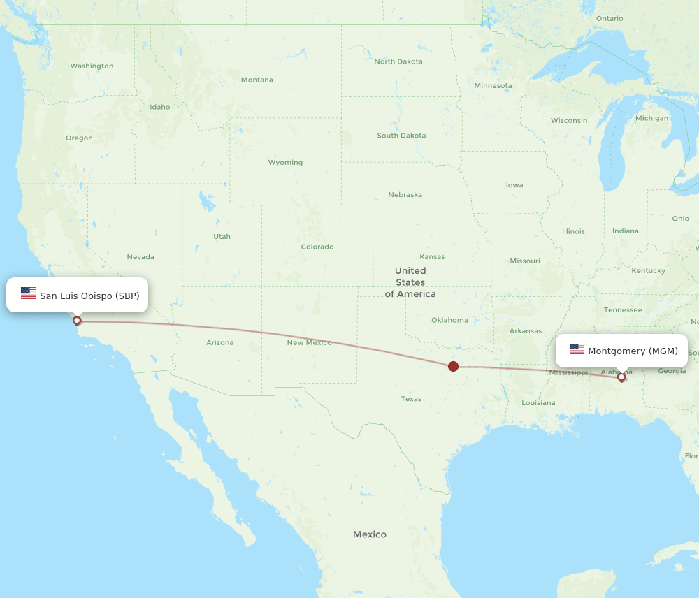 SBP to MGM flights and routes map