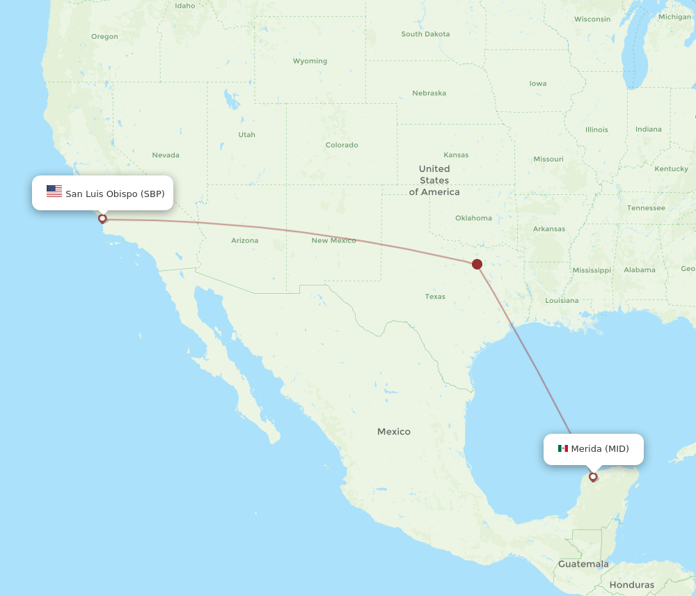San Luis Obispo - Merida route map and flight paths