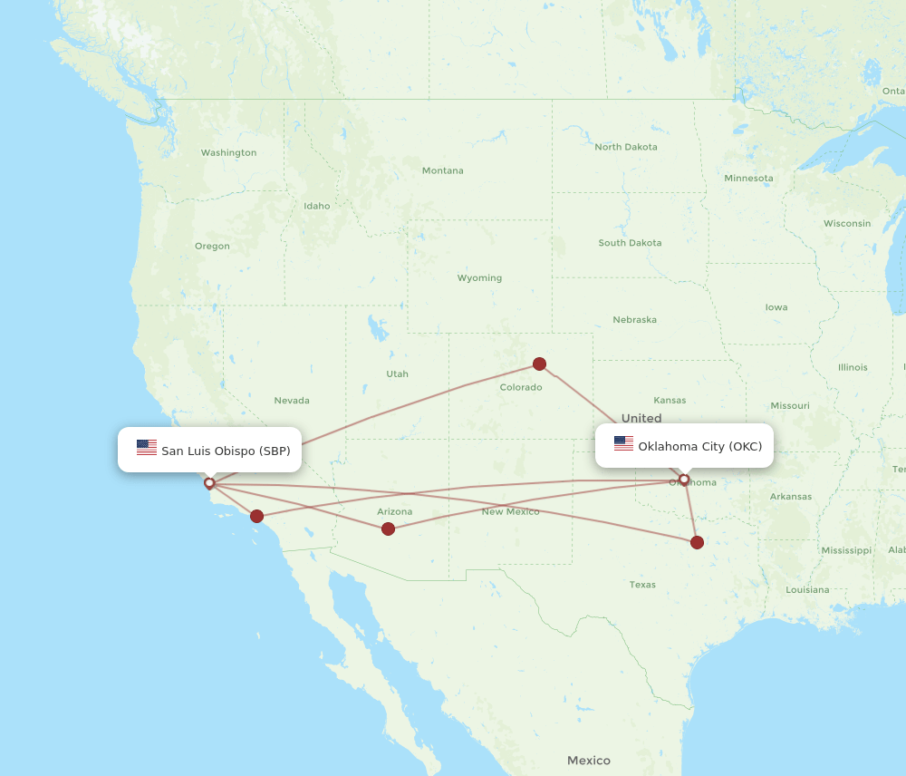 SBP-OKC flight routes