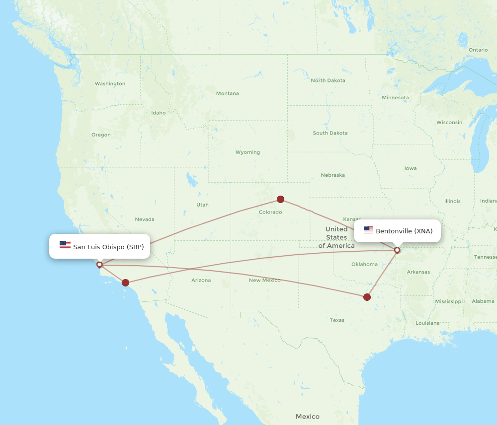 SBP to XNA flights and routes map