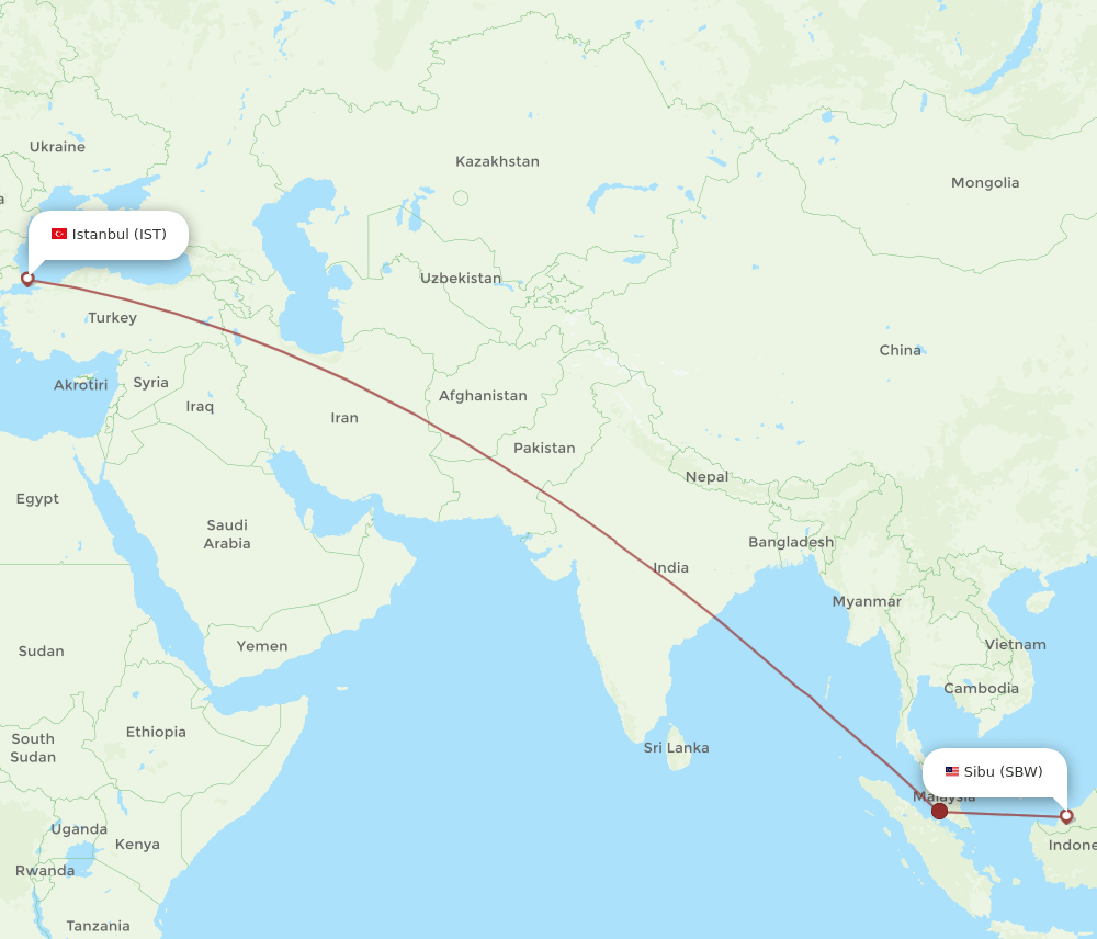 SBW to IST flights and routes map