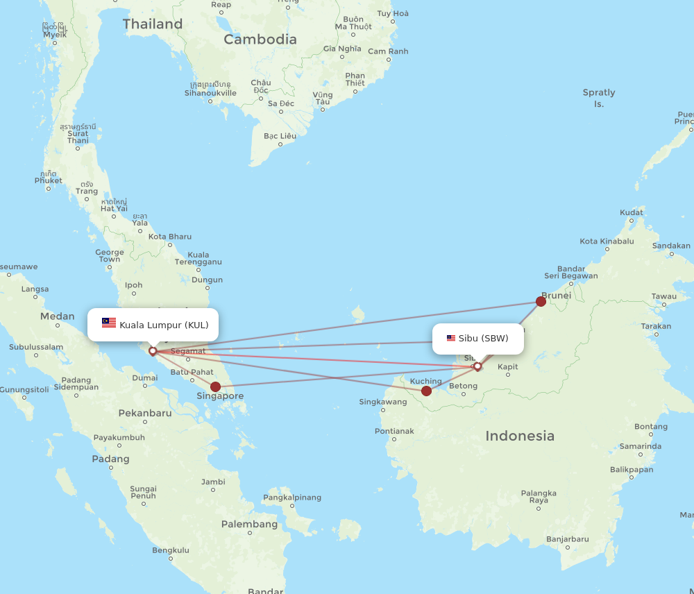 SBW to KUL flights and routes map