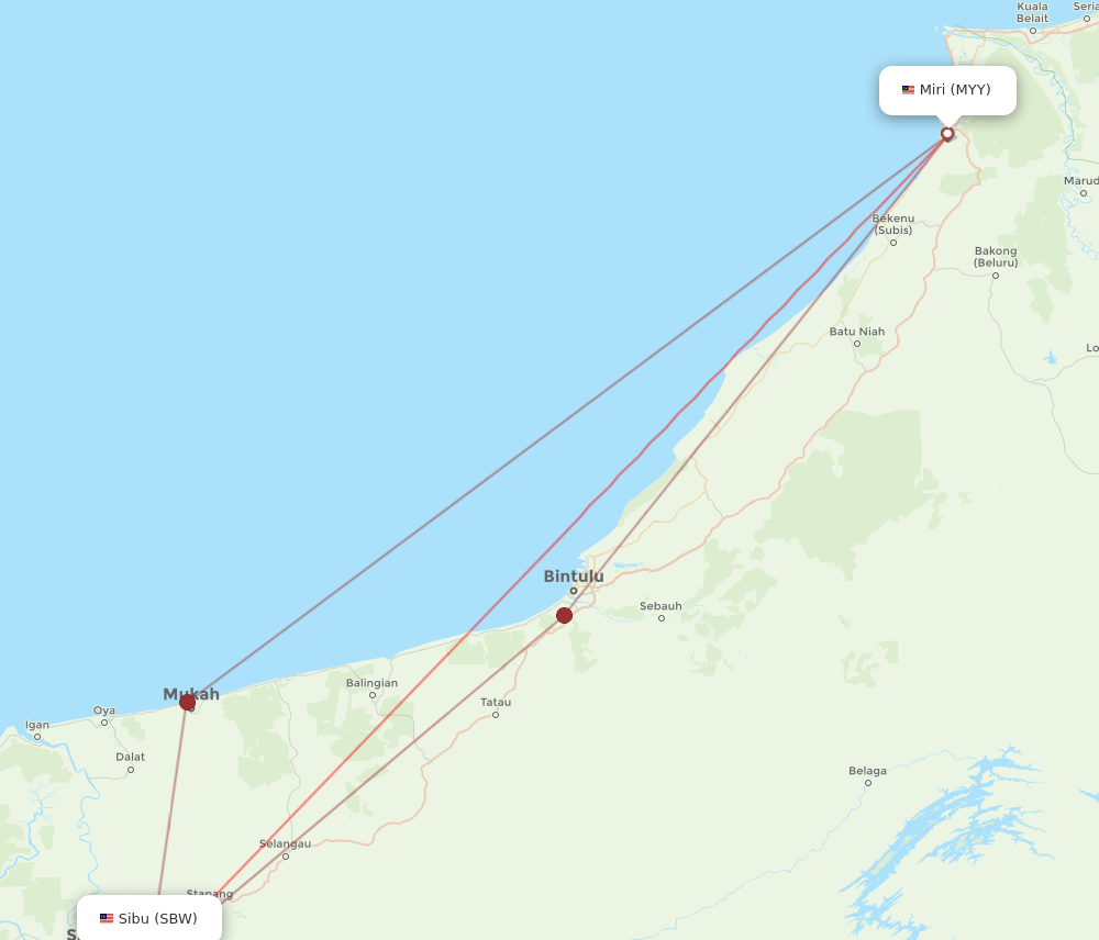 SBW to MYY flights and routes map