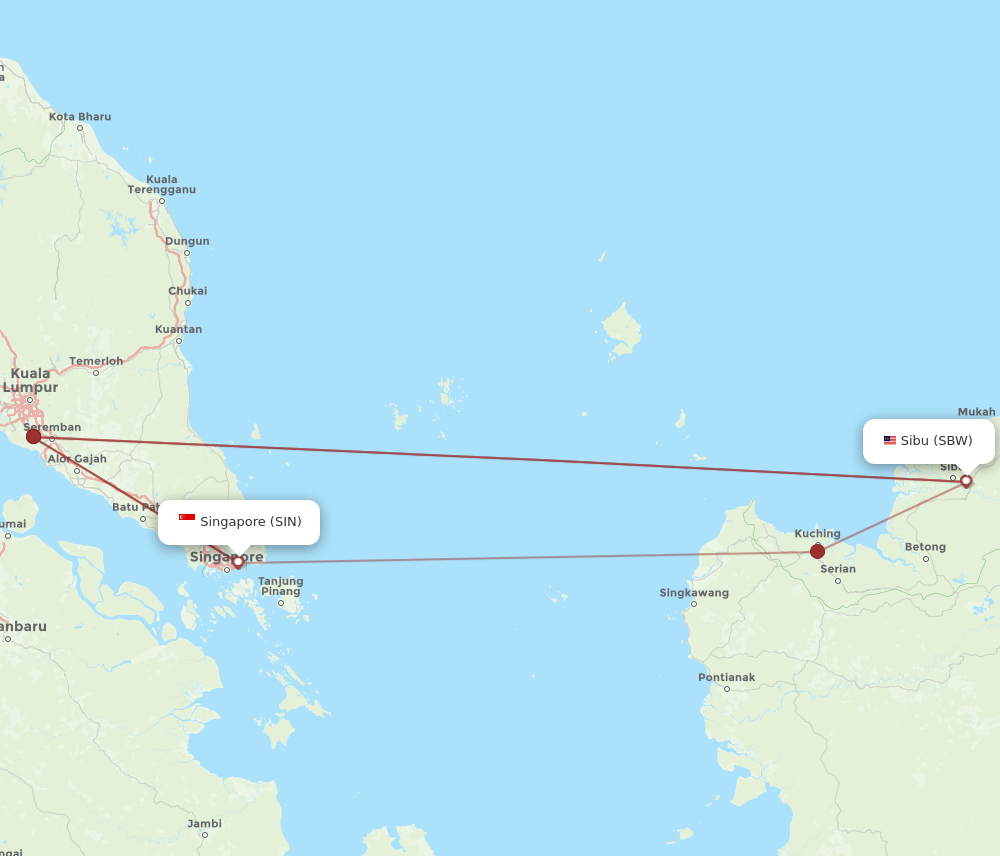 SBW to SIN flights and routes map