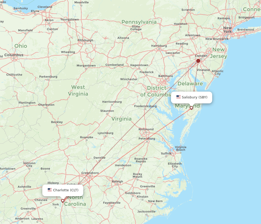 SBY-CLT flight routes
