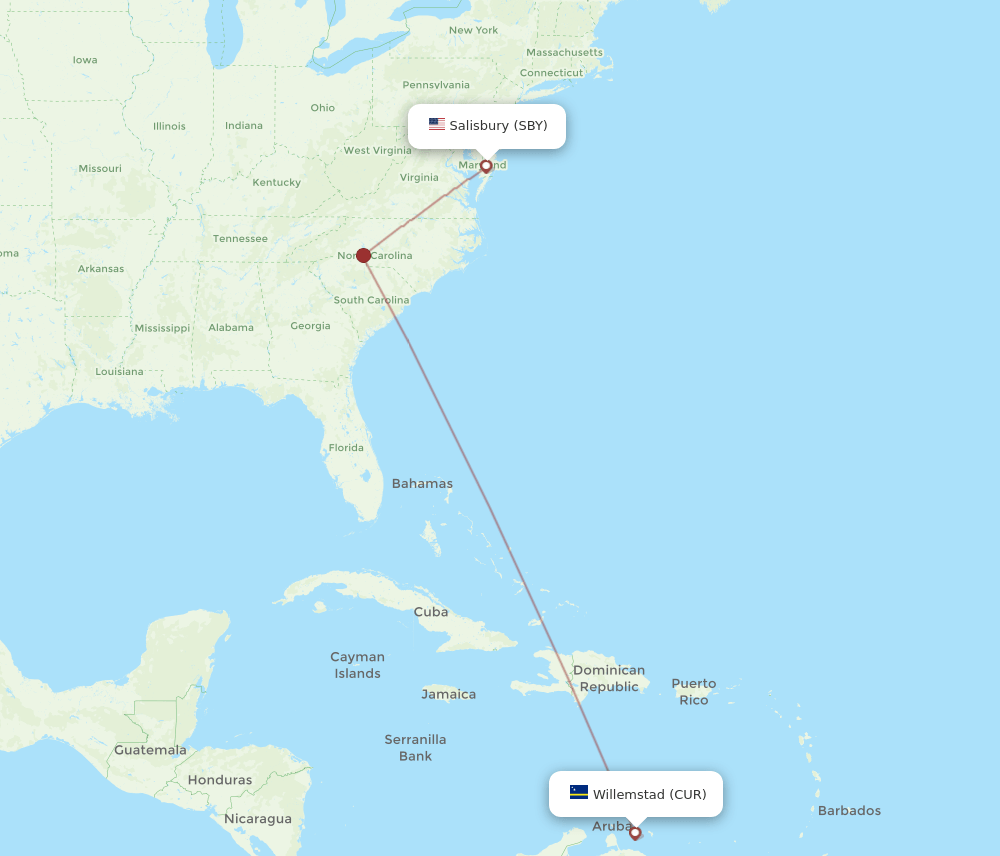SBY-CUR flight routes