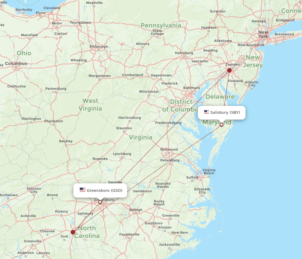 SBY-GSO flight routes