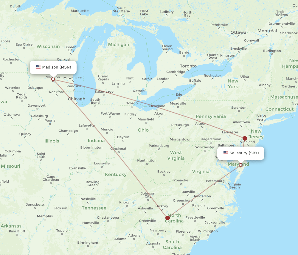 SBY-MSN flight routes