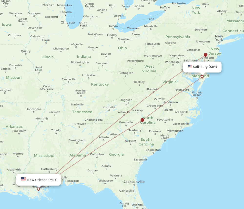 SBY-MSY flight routes