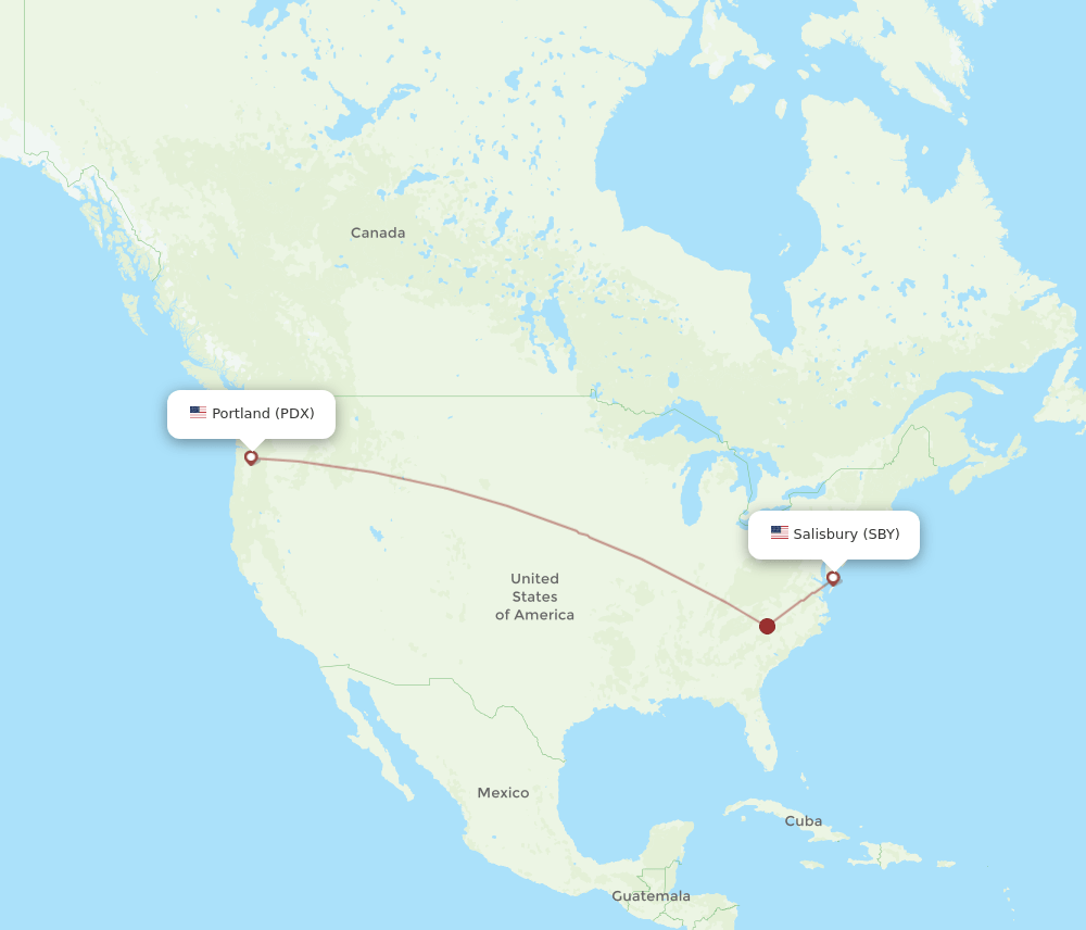 SBY to PDX flights and routes map