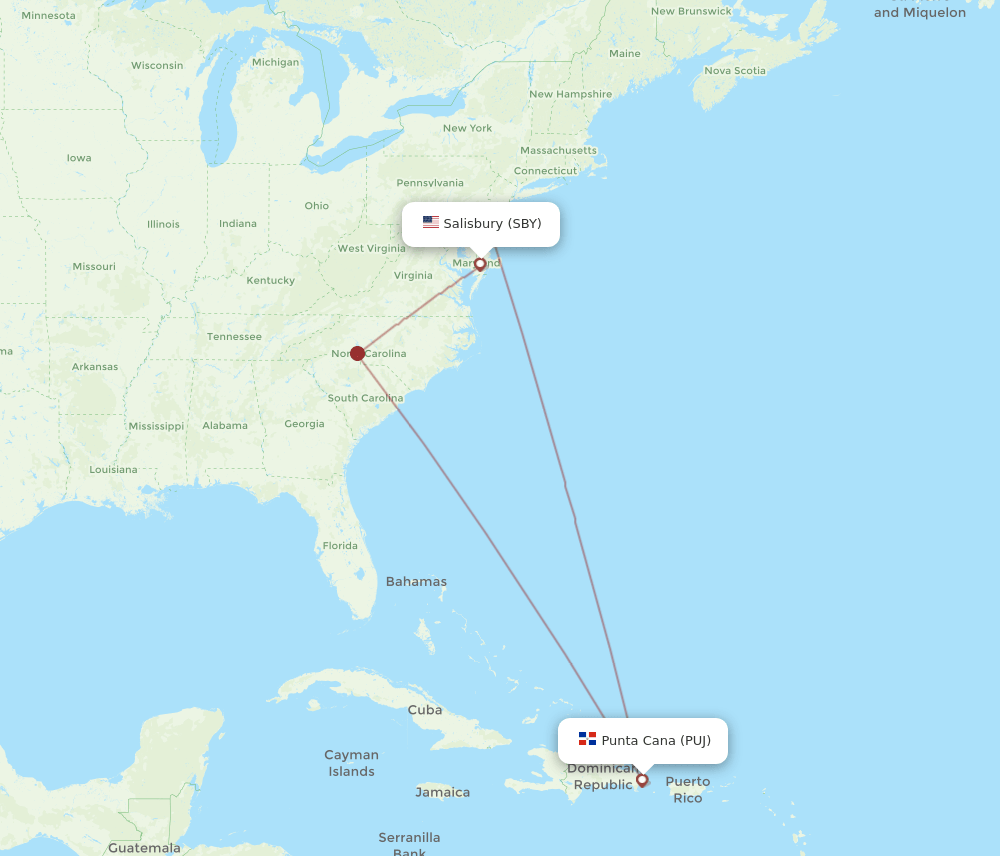 SBY-PUJ flight routes