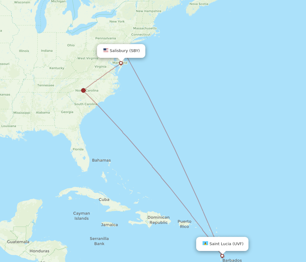 SBY to UVF flights and routes map